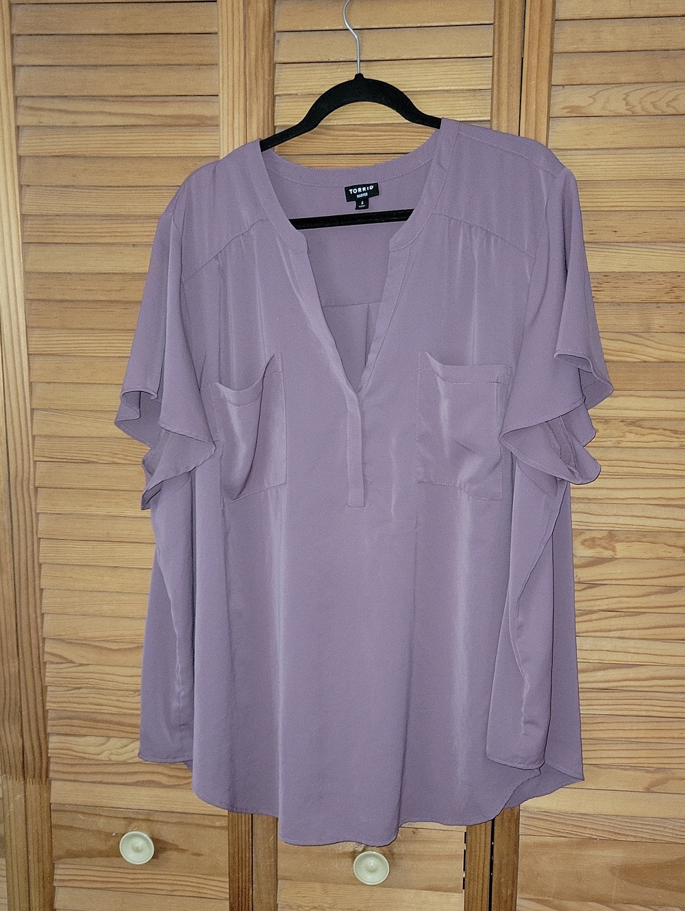 Torrid Harper Flutter Sleeve Blouse Mauve Purple Studio Crepe Tunic Plus Size 4X